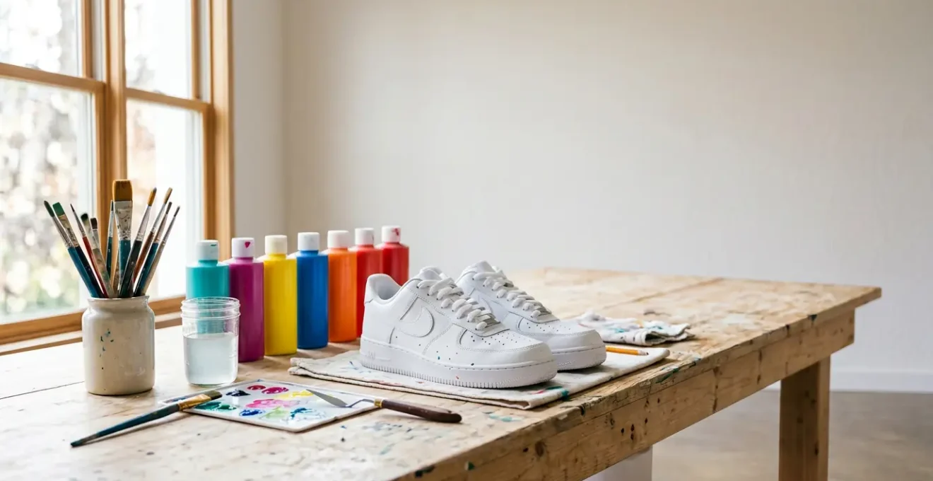 Customisation de sneakers dans un atelier éclairé par la lumière naturelle