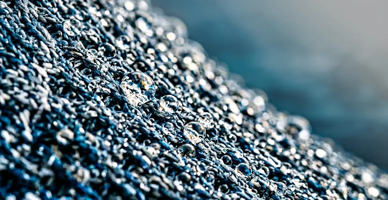 Vue artistique d'une basket en plastique recyclé avec effet de condensation et ventilation visible