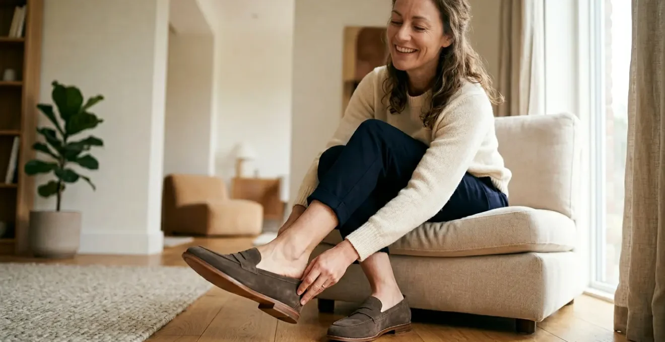 Pieds larges et chaussures élégantes adaptées montrant le confort et le style