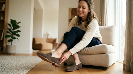 Pieds larges et chaussures élégantes adaptées montrant le confort et le style