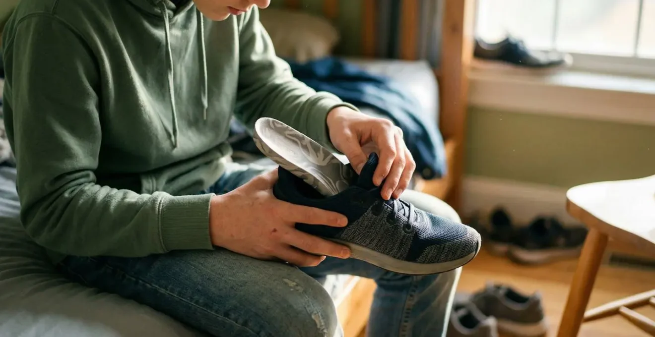 Adolescent testant une semelle amovible dans une chaussure de sport