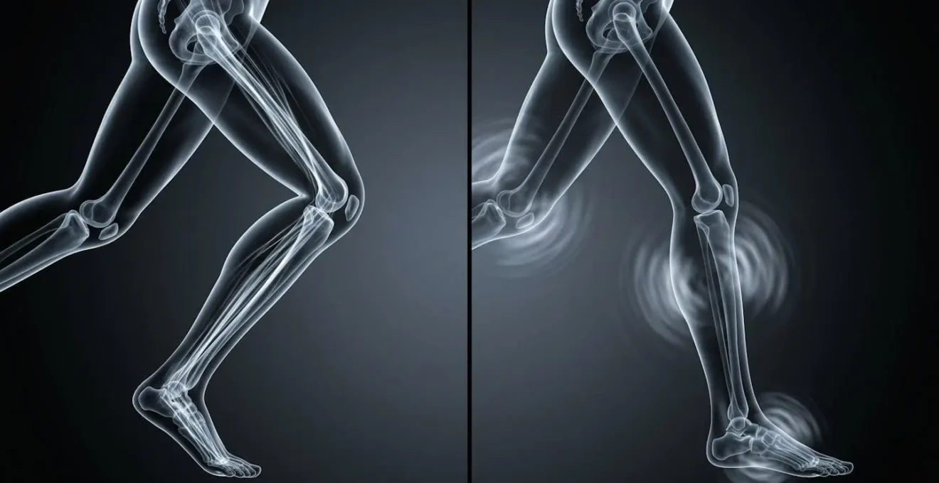 Comparaison visuelle de l'onde de choc entre attaque talon et avant-pied en course