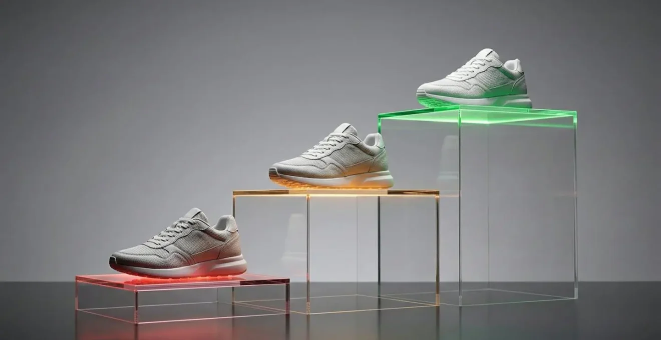 Interface de comparaison abstraite montrant différents niveaux de rentabilité pour la revente de sneakers