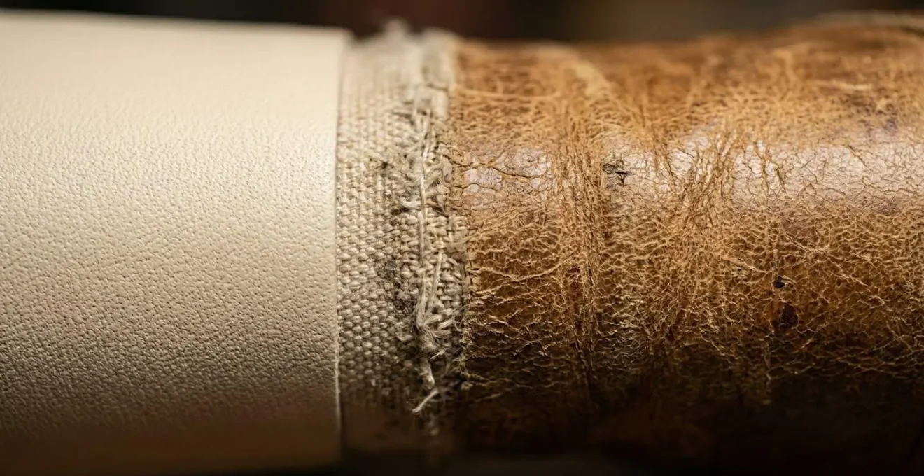 Visualisation macro de textures de matériaux de sneakers représentant l'évolution dans le temps