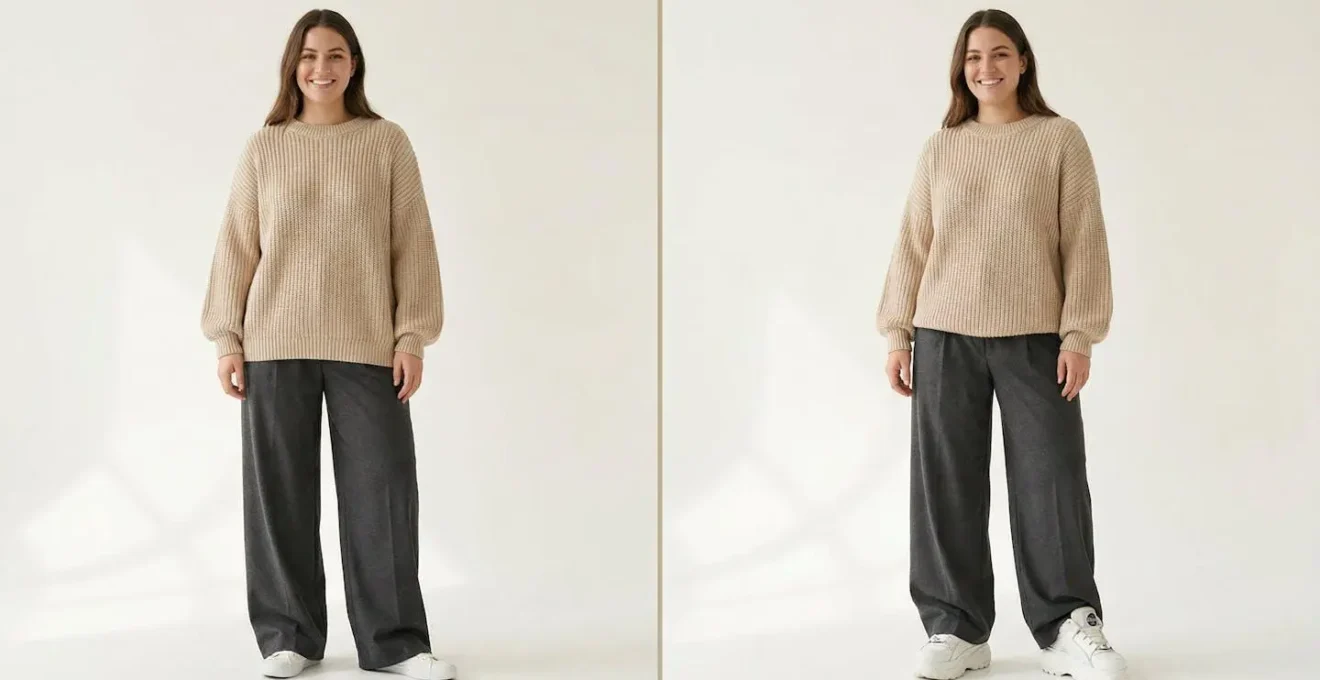 Comparaison d'une silhouette oversize avec et sans chaussures chunky