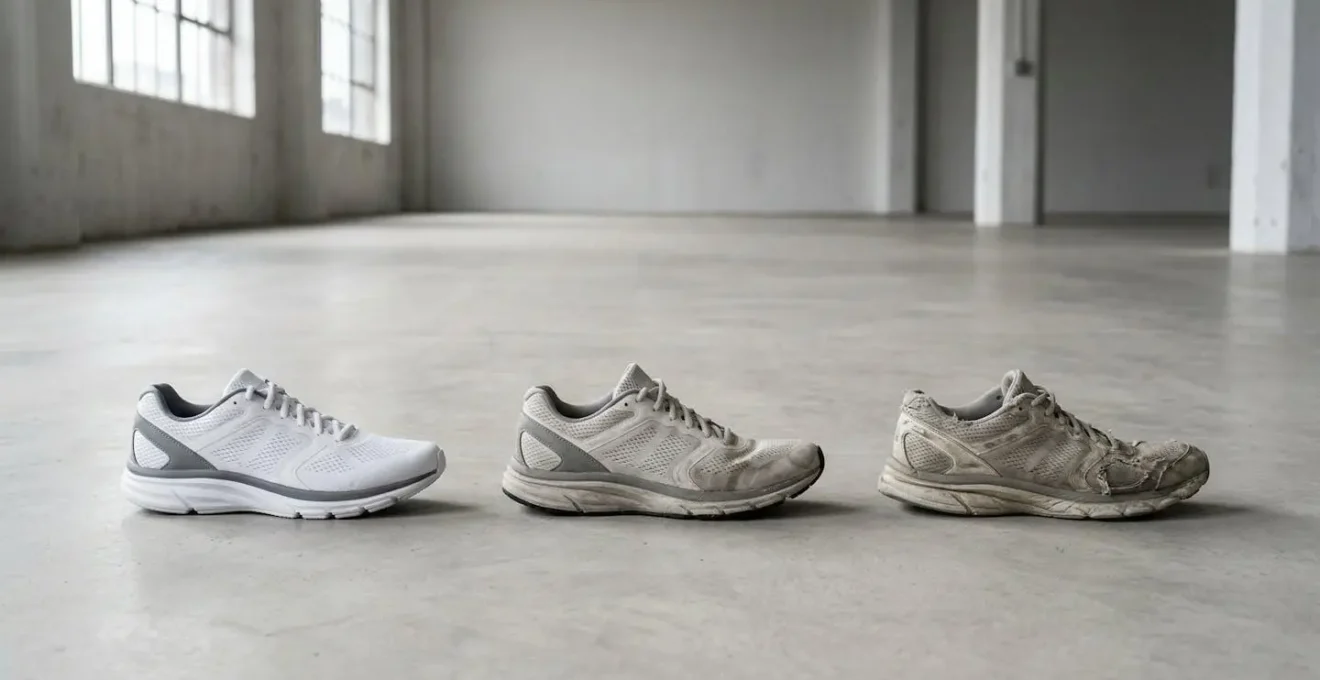 Comparaison visuelle de l'évolution de la dégradation d'une semelle de chaussure de sport