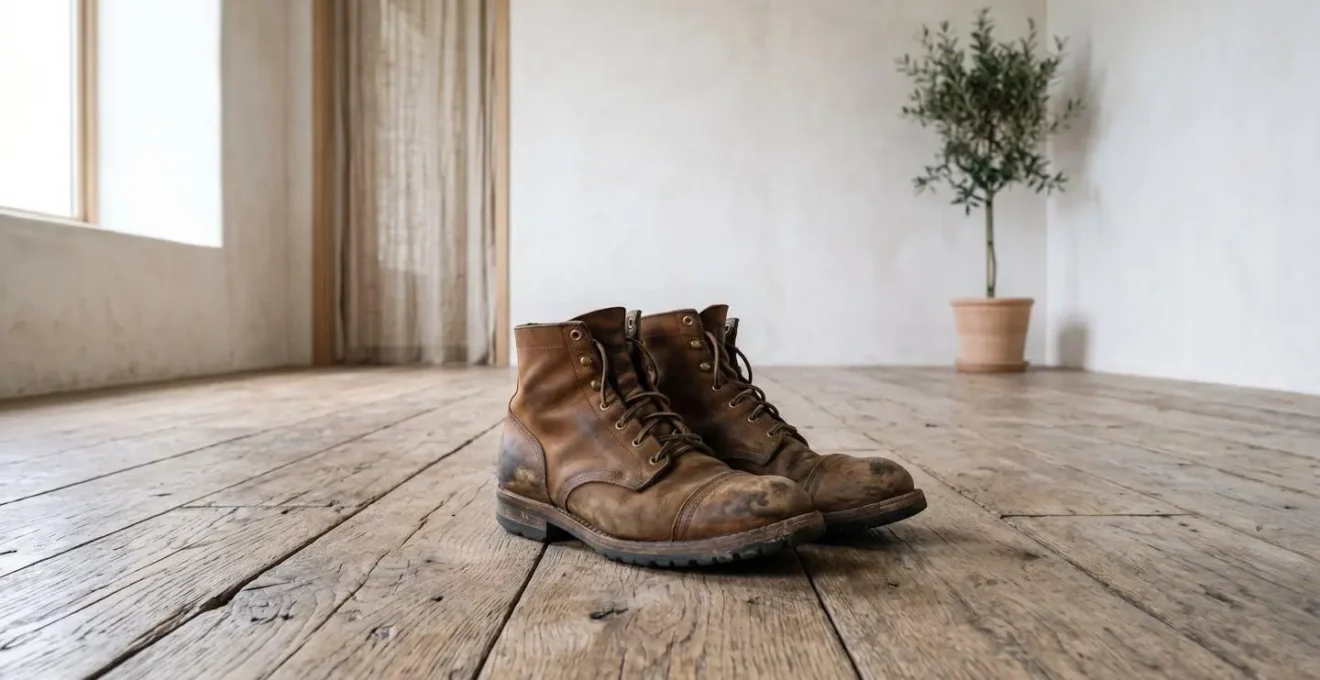 Paire de chaussures en nubuck avec une belle patine naturelle montrant l'usure noble du temps