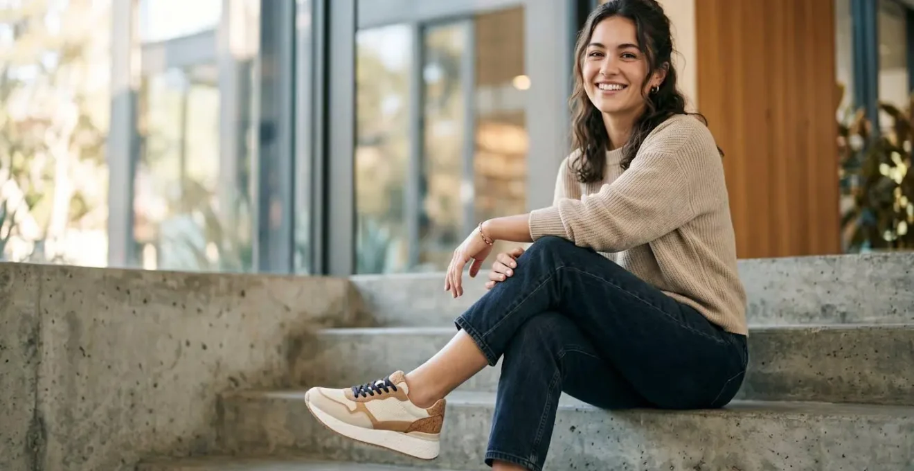 Vue détaillée de sneakers compensées modernes montrant les matériaux innovants