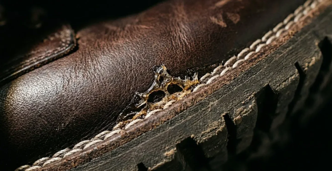 Détection des défauts de colle sur chaussure avec lampe torche en lumière rasante