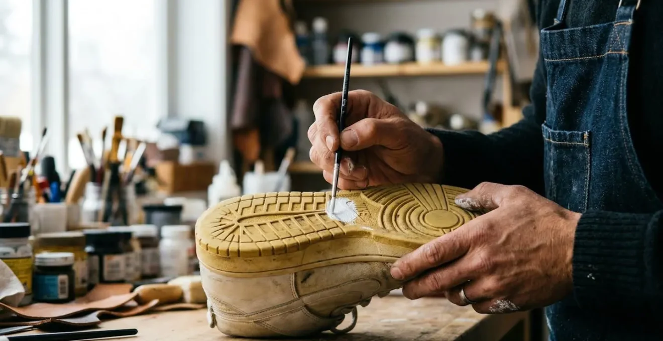 Processus de customisation d'une basket blanche avec application de peinture créative